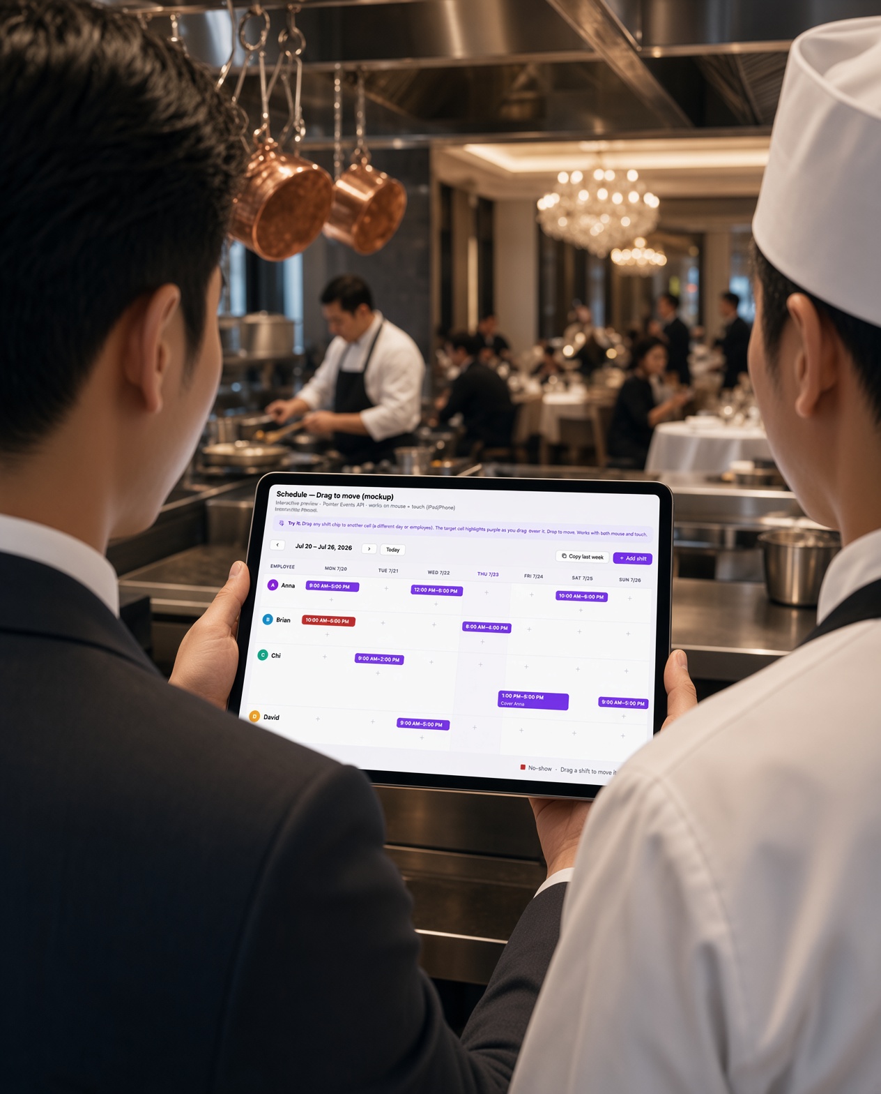 Schedule feature on iPad in a restaurant kitchen